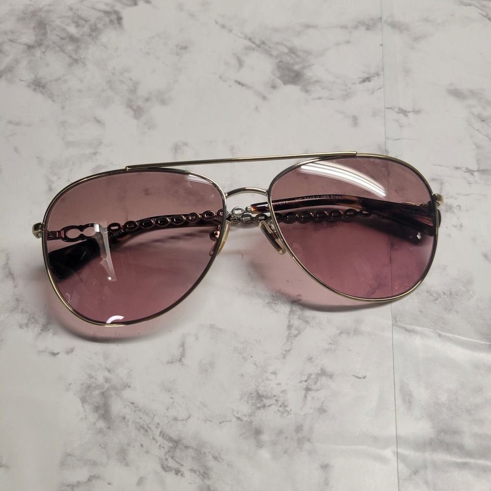Coach Bree Aviator Sunglasses Gold Vintage Tortoise Pink Lens 59-14-140 - Picture 2 of 9